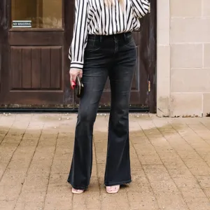 Finley Black Wash High Rise Flare Jeans