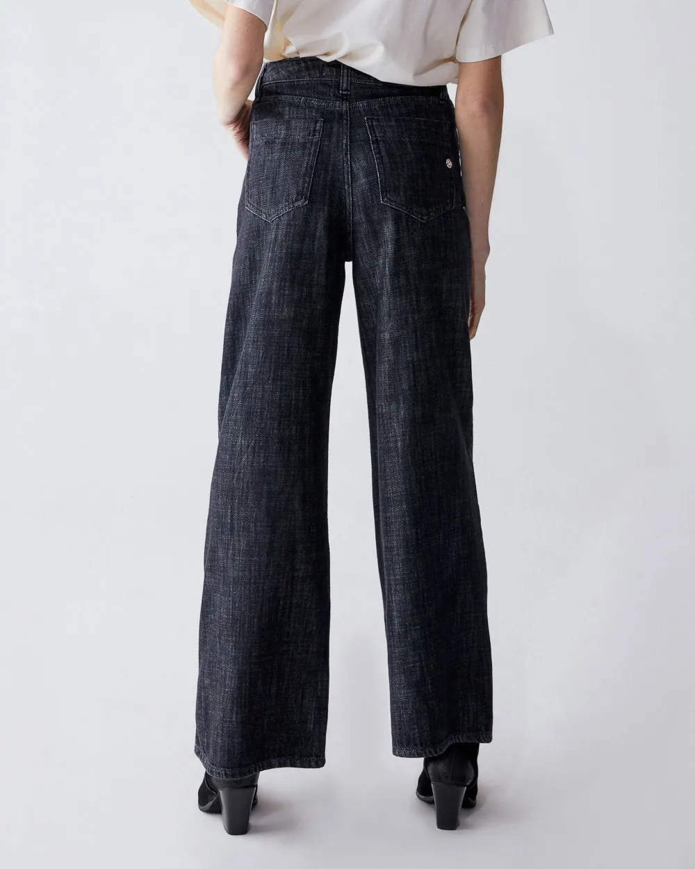 FIVE POCKET BLACK JAPANESE DENIM WIDE LEG JEAN