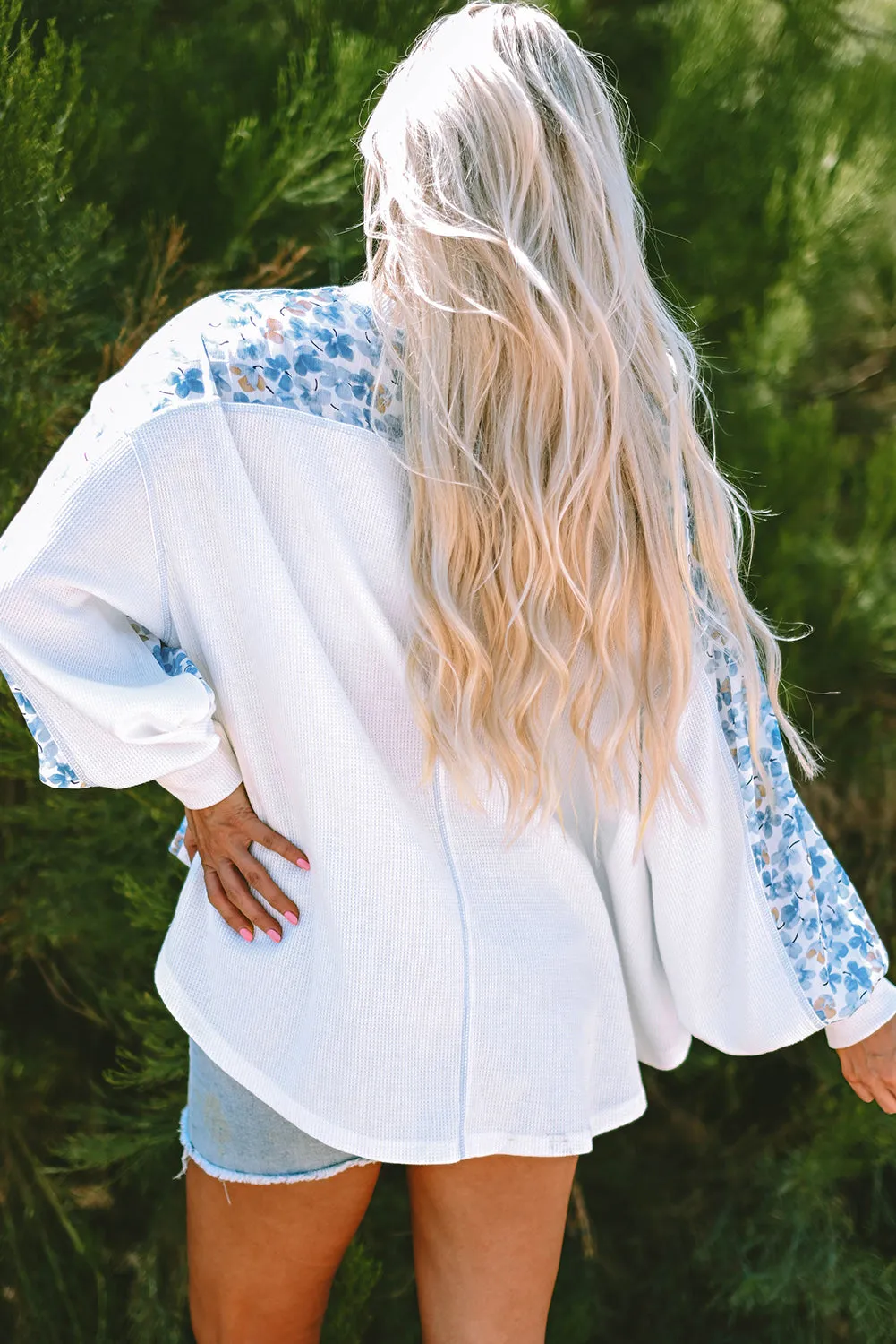 Floral Batwing Sleeve V Neck Blouse