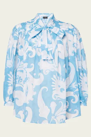 Floral-Print Cotton Blouse in Blue