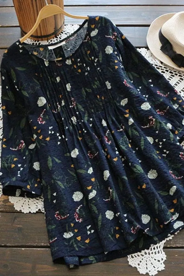 Floral Printing Long Sleeve Blouse