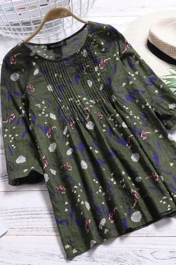 Floral Printing Long Sleeve Blouse