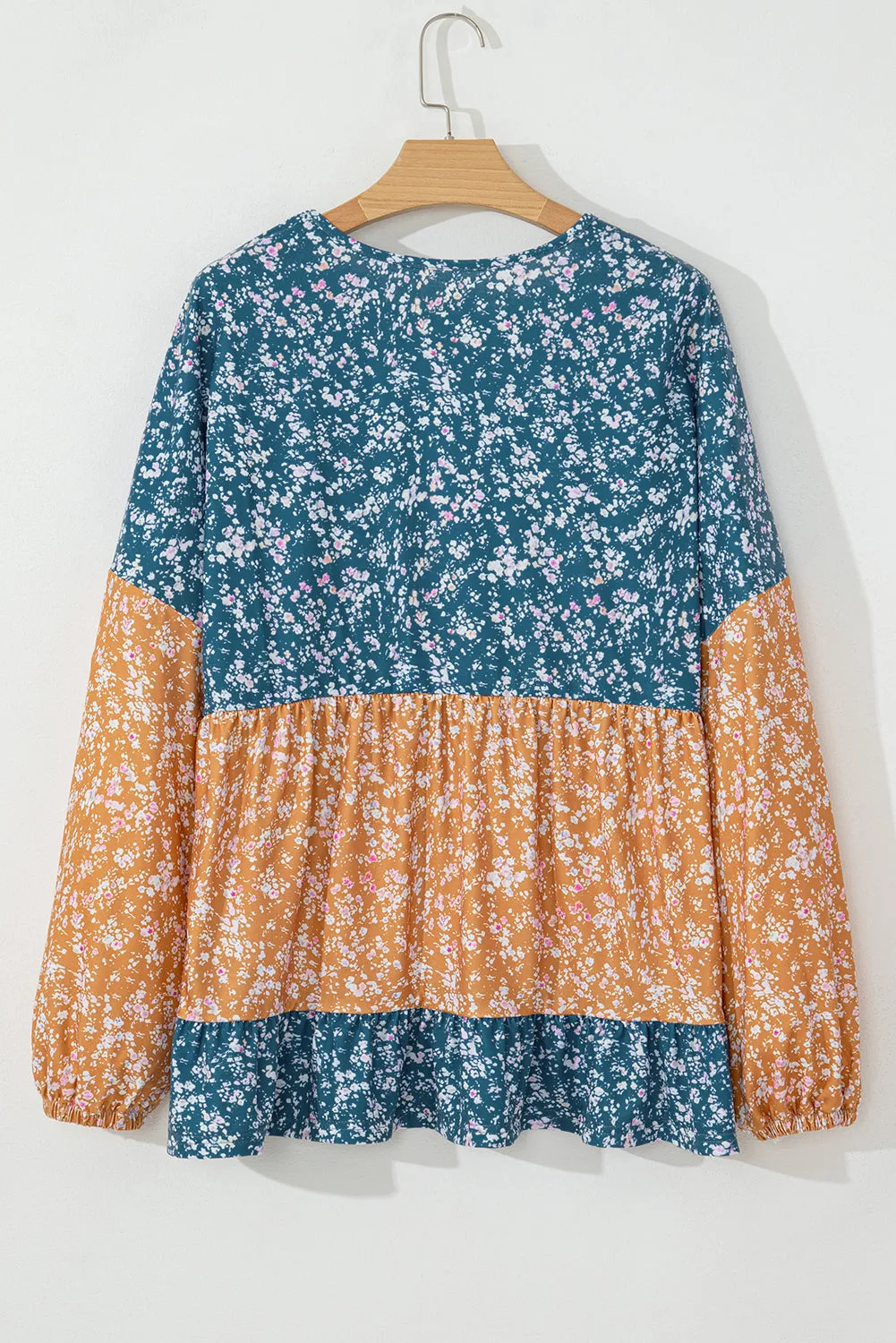 Floral Ruffled Hem Round Neck Blouse