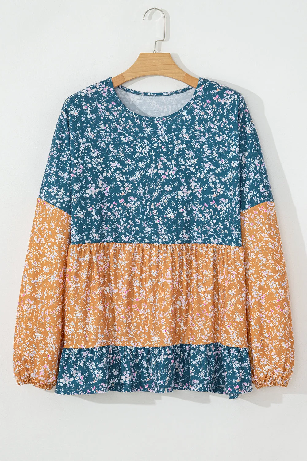 Floral Ruffled Hem Round Neck Blouse