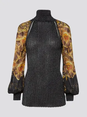 Floral Sleeve Turtleneck Top