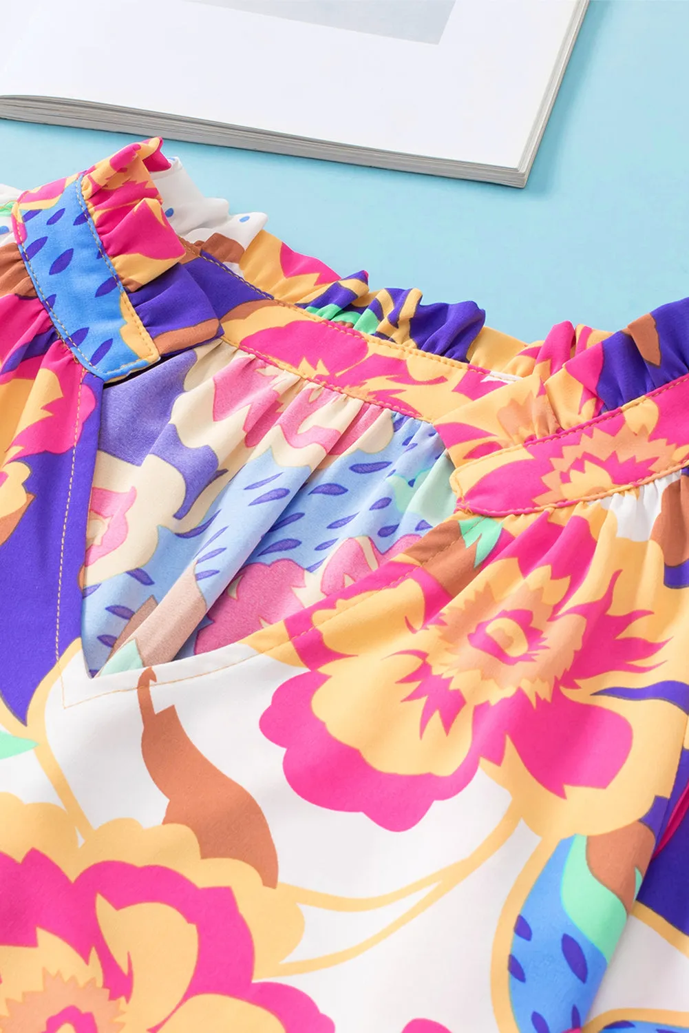 Floral Split Neck Frilled Blouse