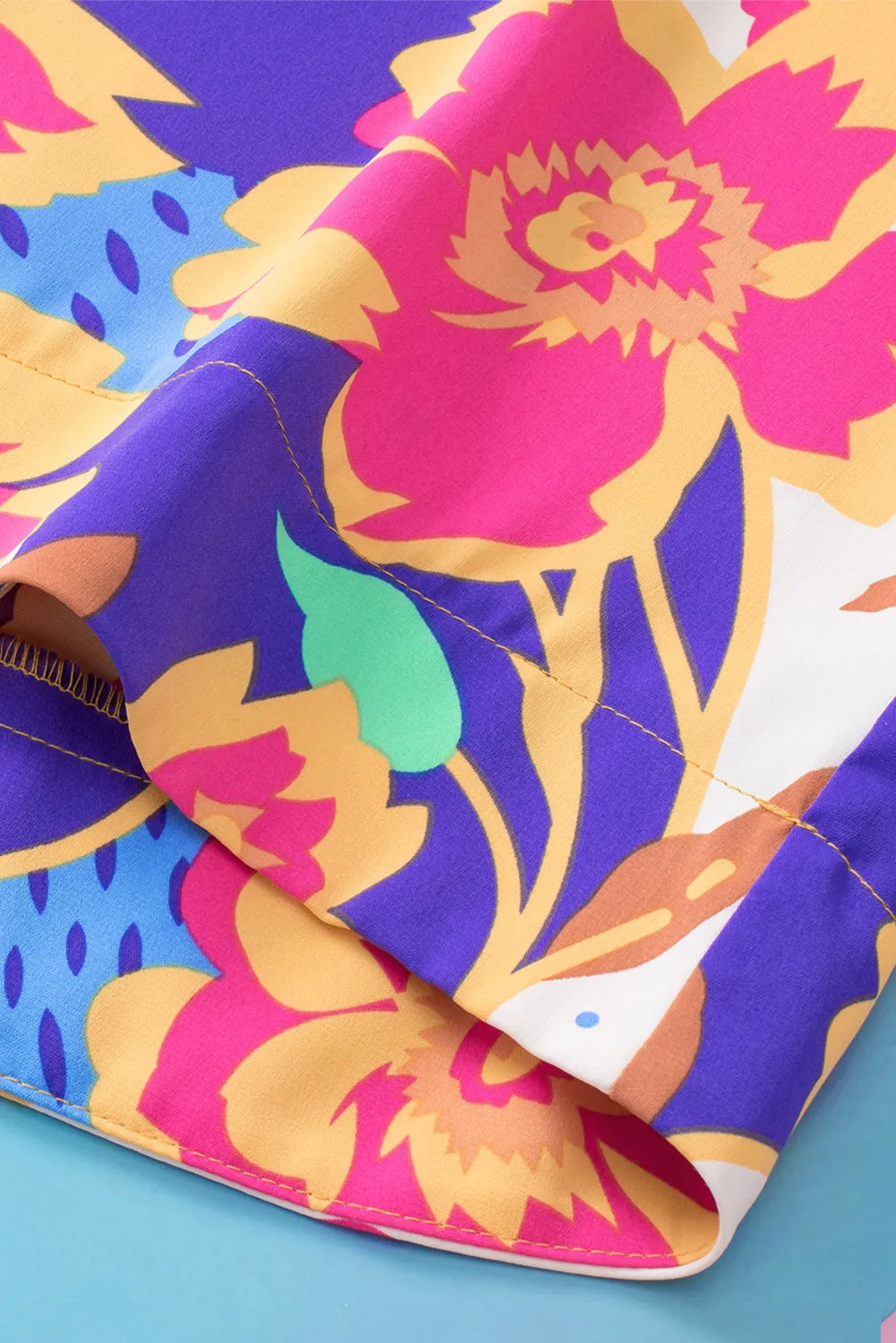 Floral Split Neck Frilled Blouse