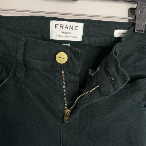 FRAME Dark Green Le Skinny de Jeanne Distressed Jeans