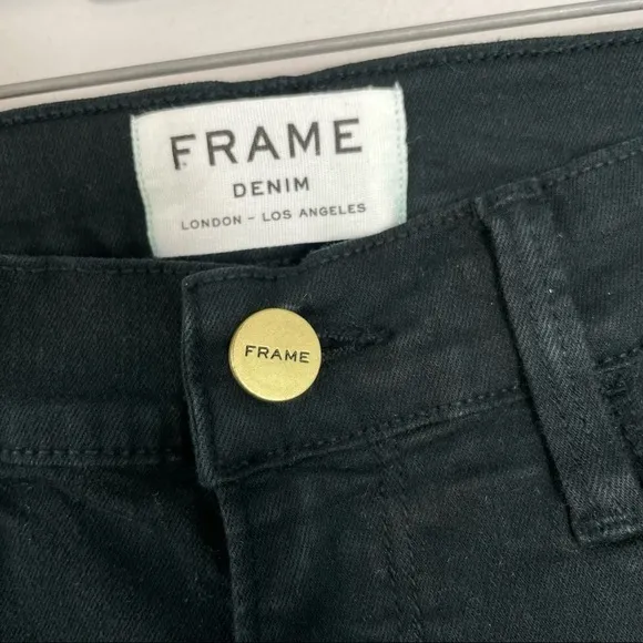 FRAME Dark Green Le Skinny de Jeanne Distressed Jeans