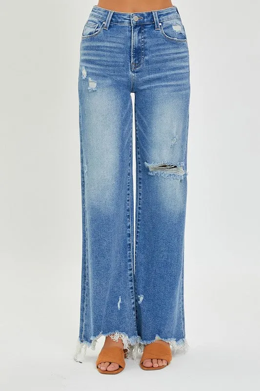 Frayed Wide Leg Jeans