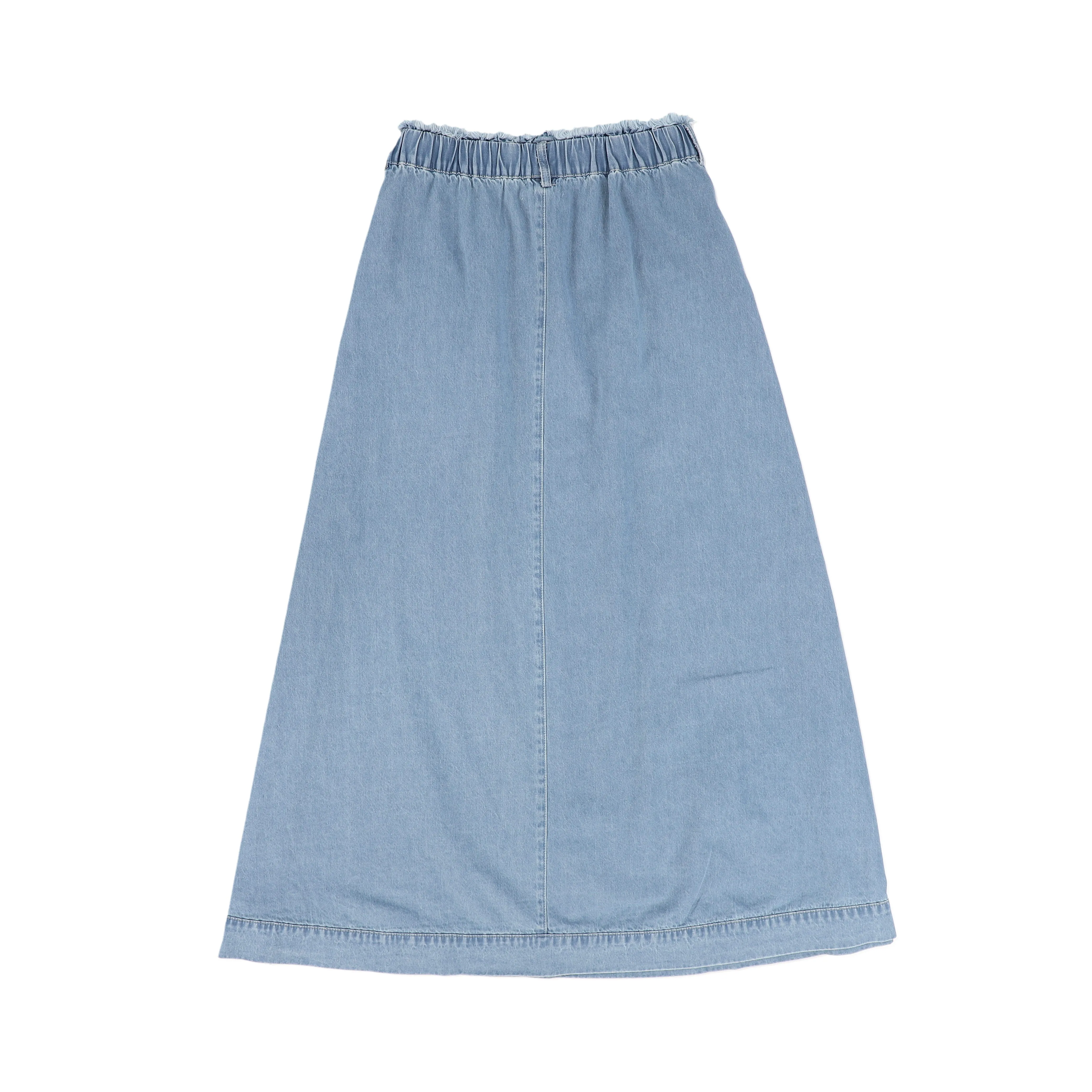 Fringe waist denim maxi skirt by Bace