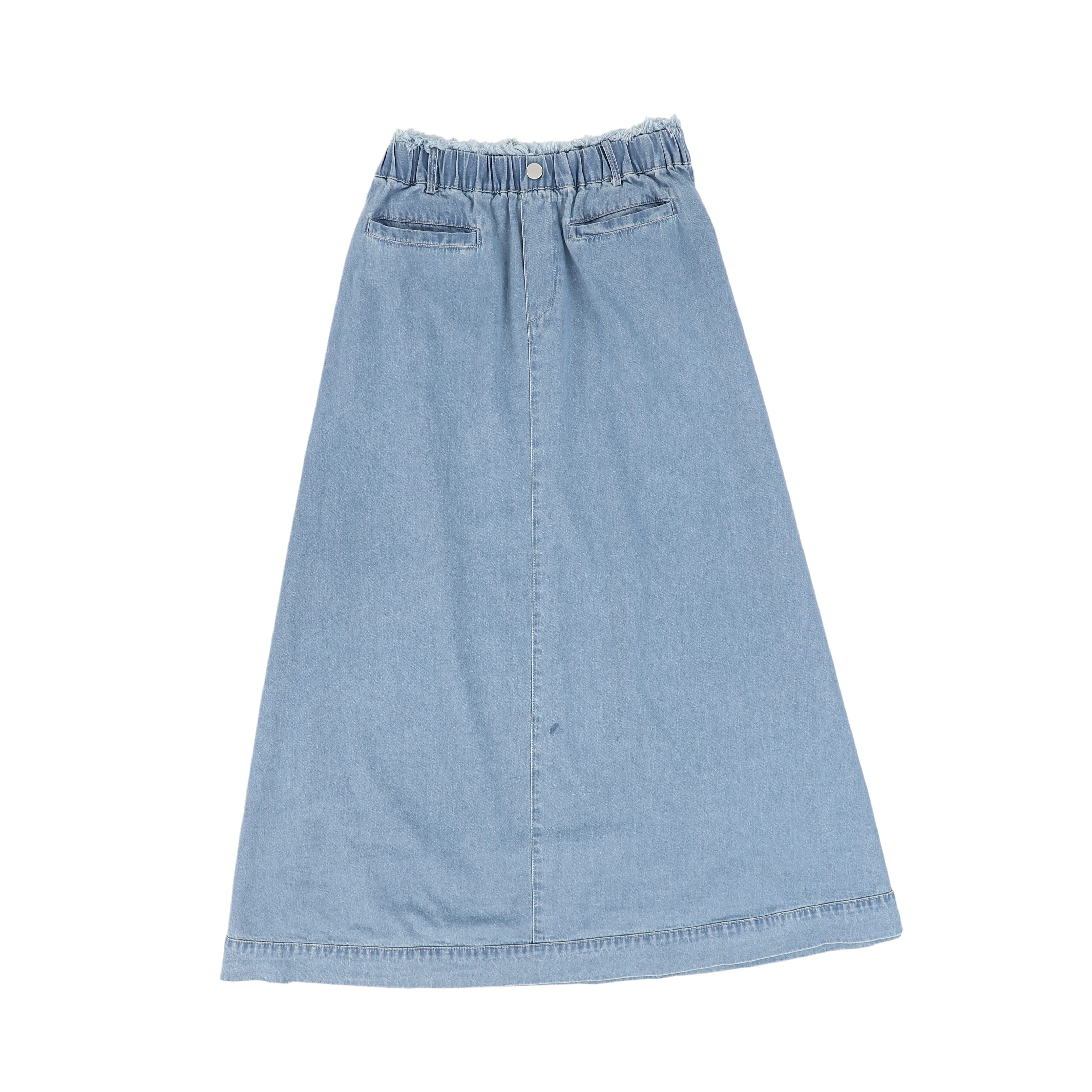 Fringe waist denim maxi skirt by Bace