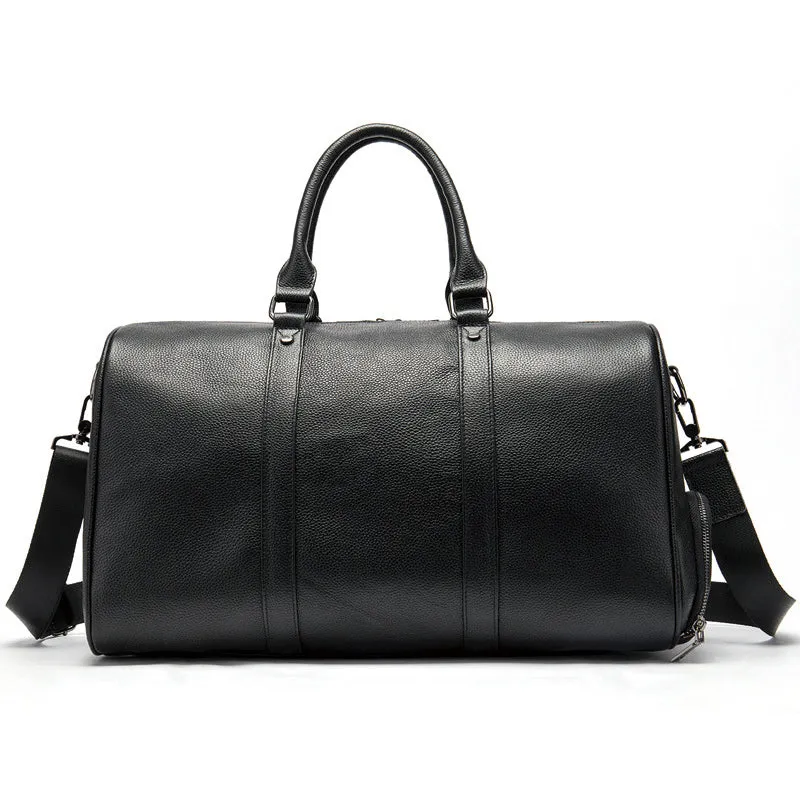 Full Grain Leather Duffle Bag With Shoes Compartment Casual Leather Travel Bag Mens Leather Weekender Bag