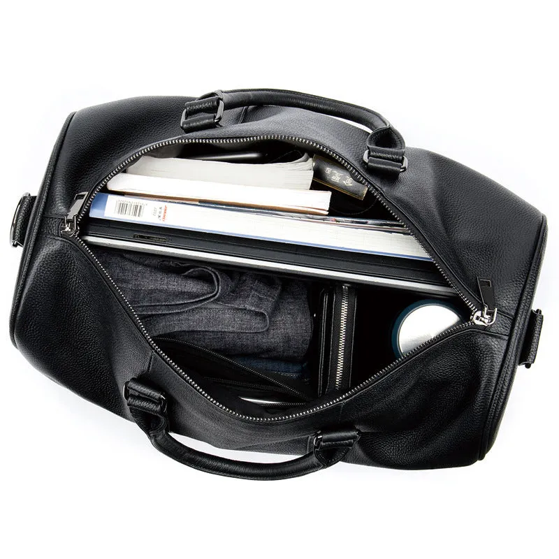 Full Grain Leather Duffle Bag With Shoes Compartment Casual Leather Travel Bag Mens Leather Weekender Bag
