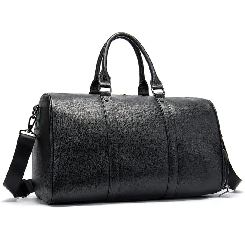 Full Grain Leather Duffle Bag With Shoes Compartment Casual Leather Travel Bag Mens Leather Weekender Bag