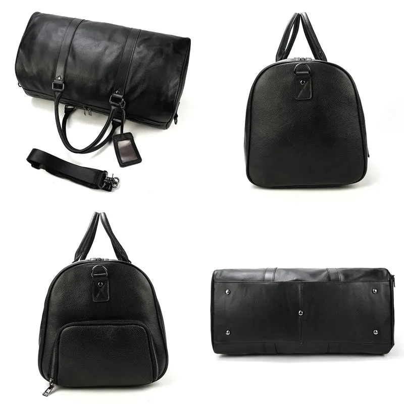 Full Grain Leather Duffle Bag With Shoes Compartment Mens Cowhide Leather Travel Bags Weekender Bags