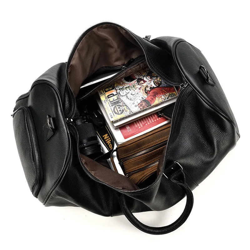 Full Grain Leather Duffle Bag With Shoes Compartment Mens Cowhide Leather Travel Bags Weekender Bags
