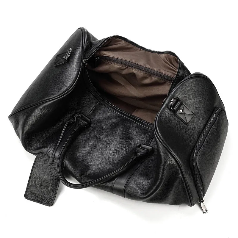 Full Grain Leather Duffle Bag With Shoes Compartment Mens Cowhide Leather Travel Bags Weekender Bags