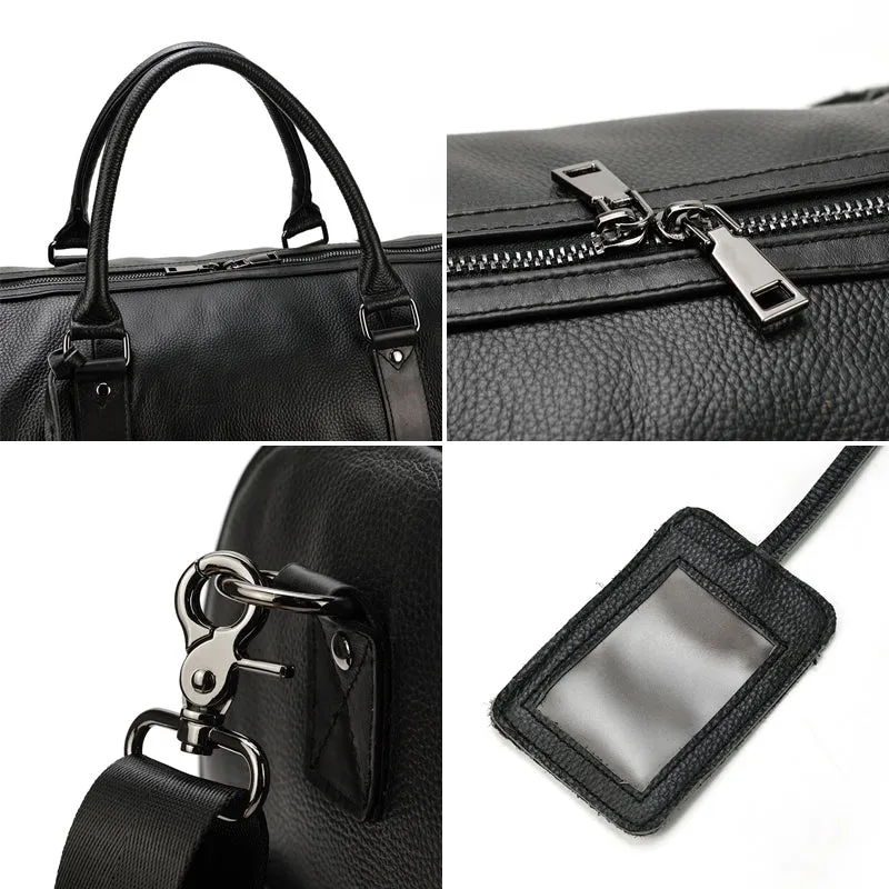 Full Grain Leather Duffle Bag With Shoes Compartment Mens Cowhide Leather Travel Bags Weekender Bags