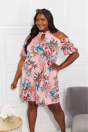 Full Size Fresh-Cut Flowers Cold-Shoulder Dress