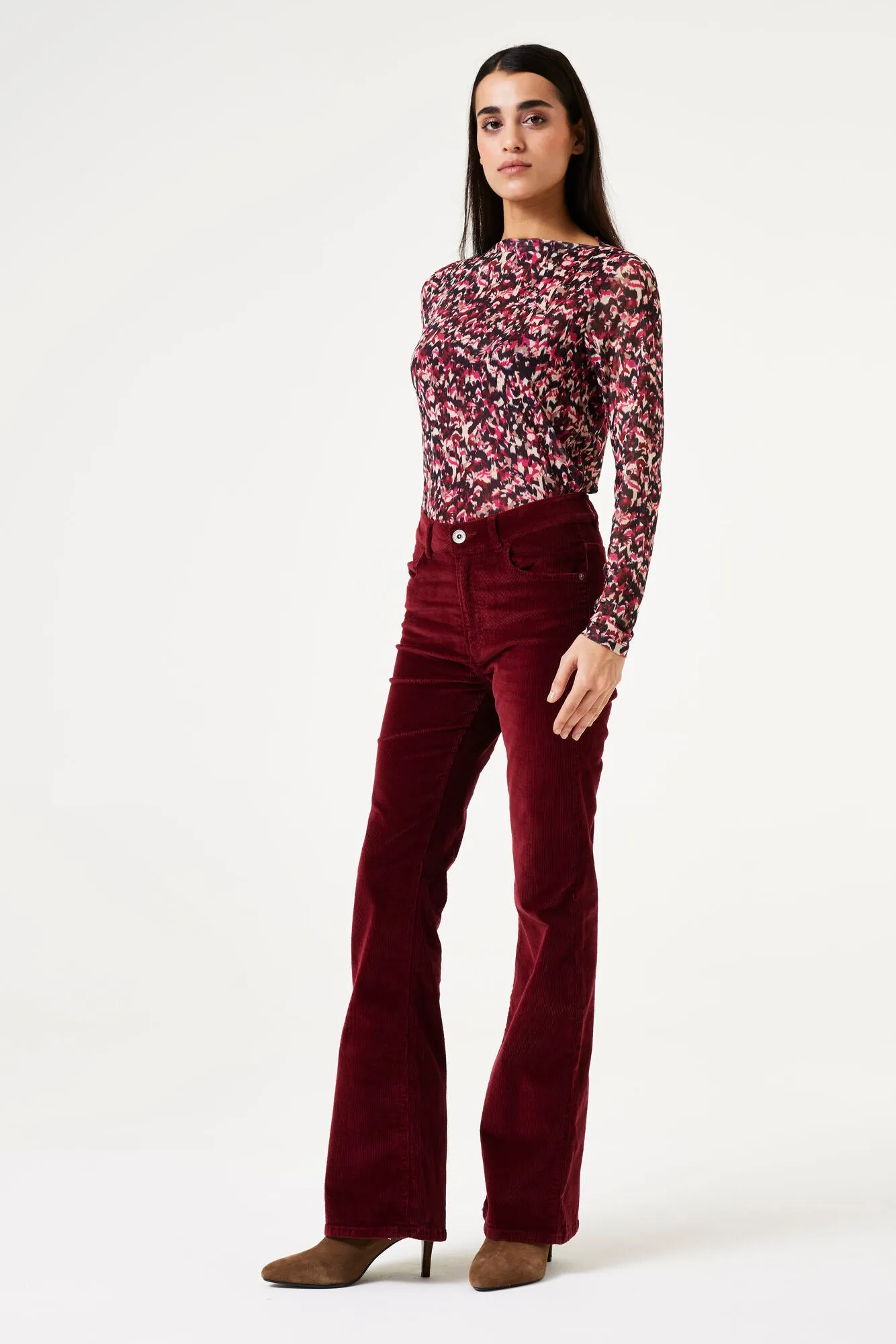 Garcia Millie Mesh Top - Cabernet Print