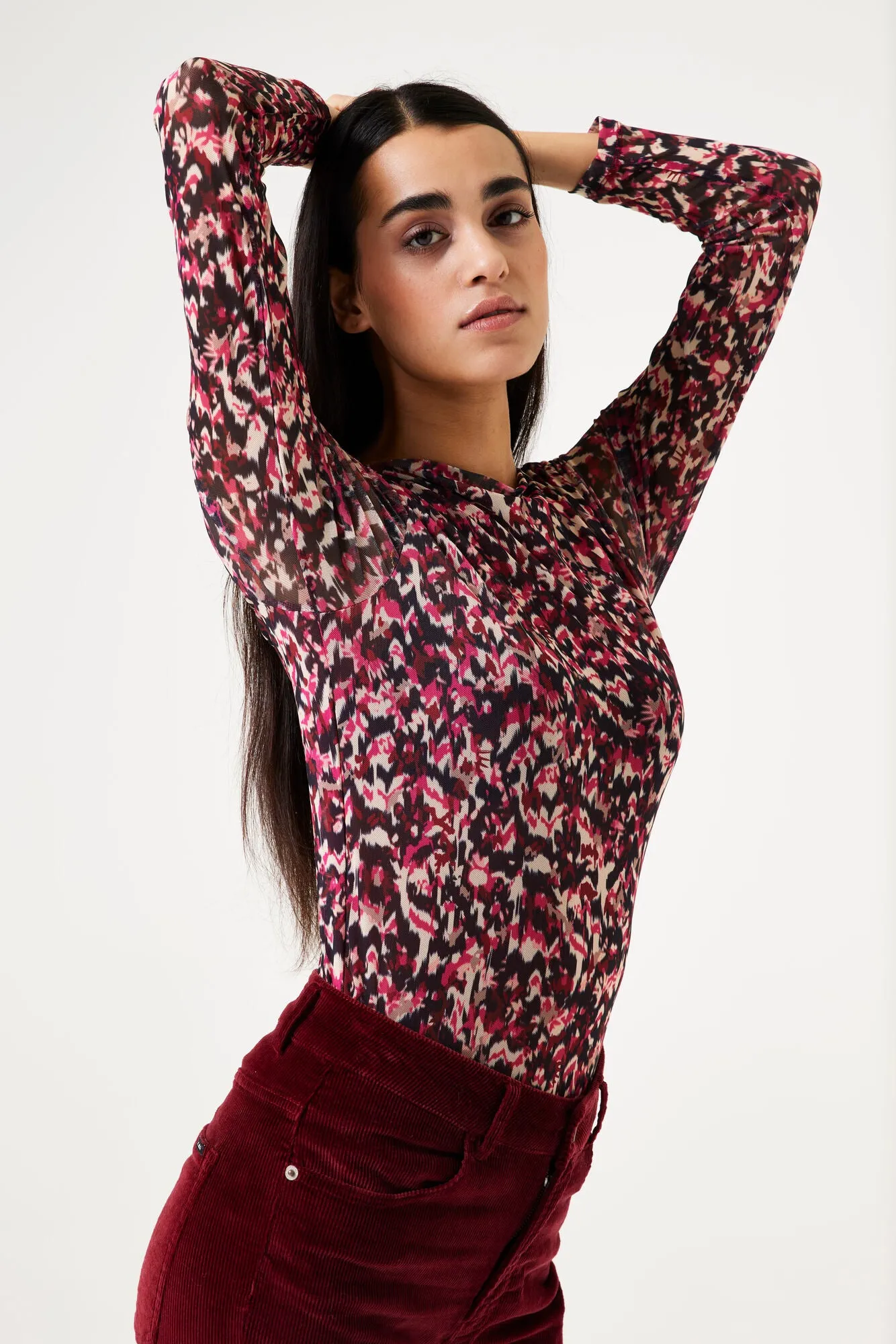Garcia Millie Mesh Top - Cabernet Print