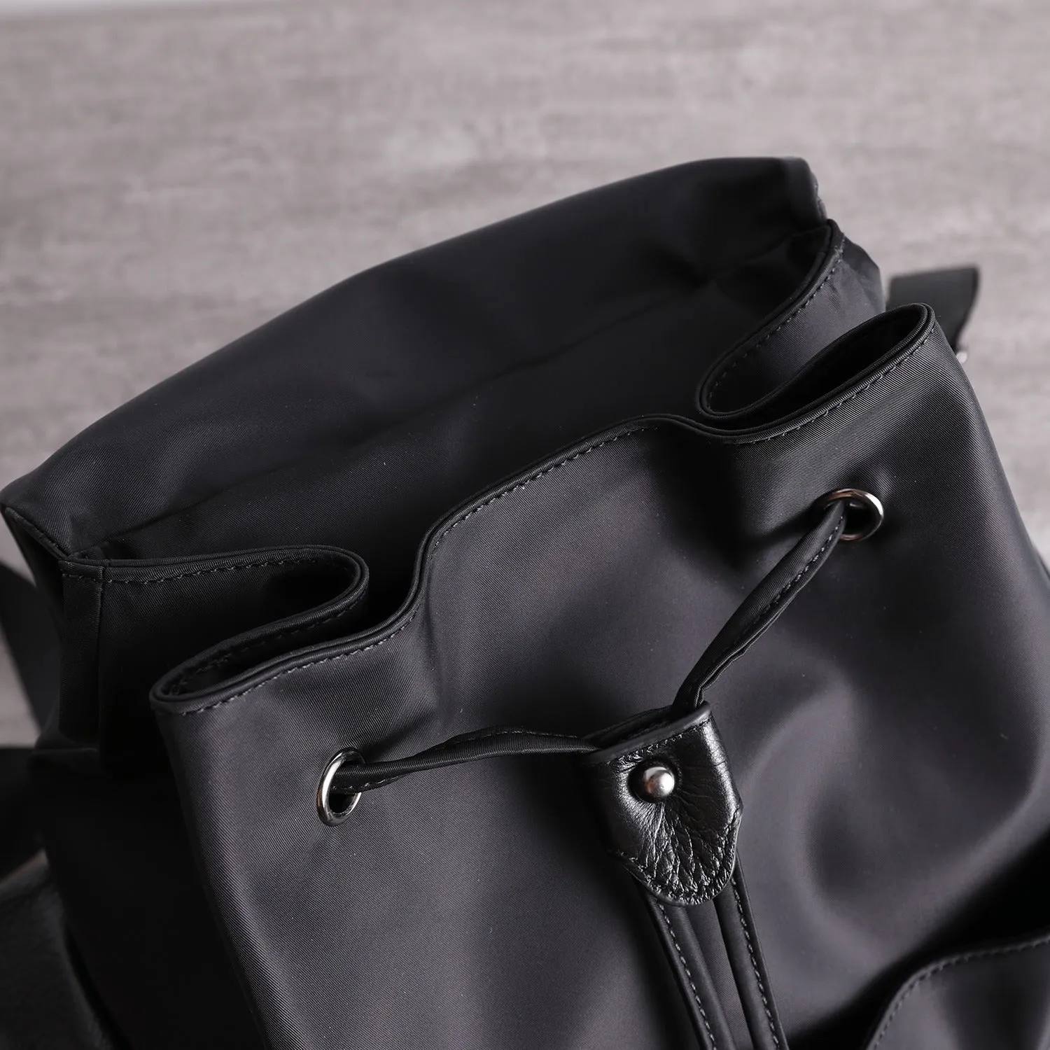 Girl Black Nylon Leather Satchel Rucksack Bag Womens School Backpacks Purse Nylon Leather Travel Rucksack for Ladies