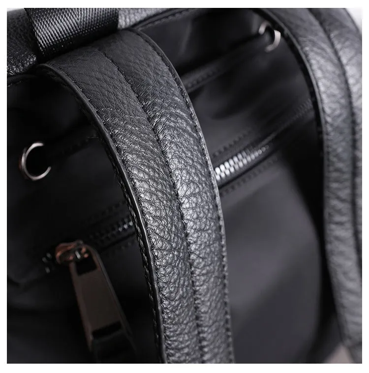 Girl Black Nylon Leather Satchel Rucksack Bag Womens School Backpacks Purse Nylon Leather Travel Rucksack for Ladies