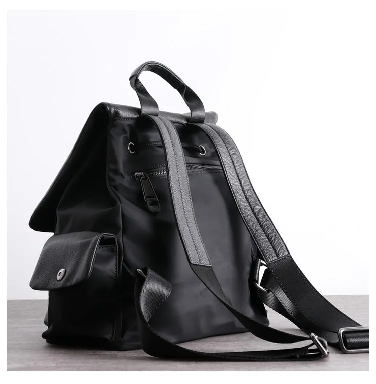 Girl Black Nylon Leather Satchel Rucksack Bag Womens School Backpacks Purse Nylon Leather Travel Rucksack for Ladies