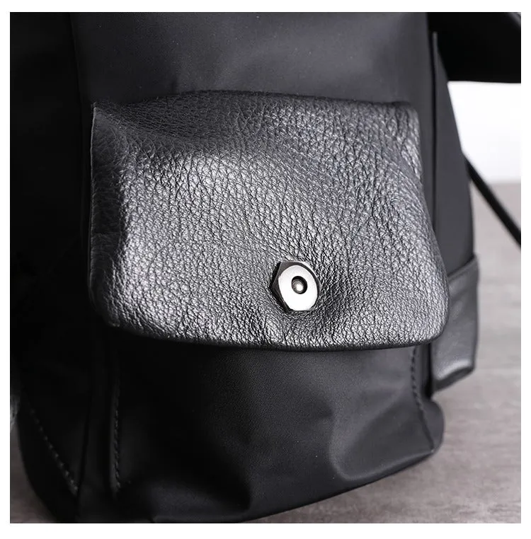 Girl Black Nylon Leather Satchel Rucksack Bag Womens School Backpacks Purse Nylon Leather Travel Rucksack for Ladies