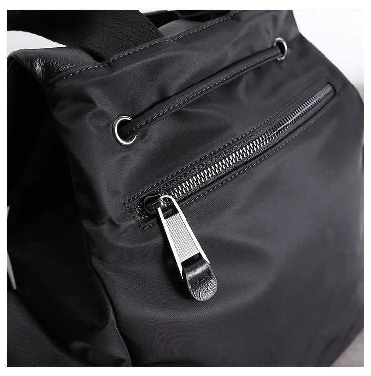 Girl Black Nylon Leather Satchel Rucksack Bag Womens School Backpacks Purse Nylon Leather Travel Rucksack for Ladies