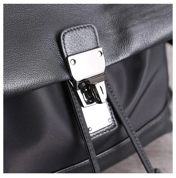 Girl Black Nylon Leather Satchel Rucksack Bag Womens School Backpacks Purse Nylon Leather Travel Rucksack for Ladies