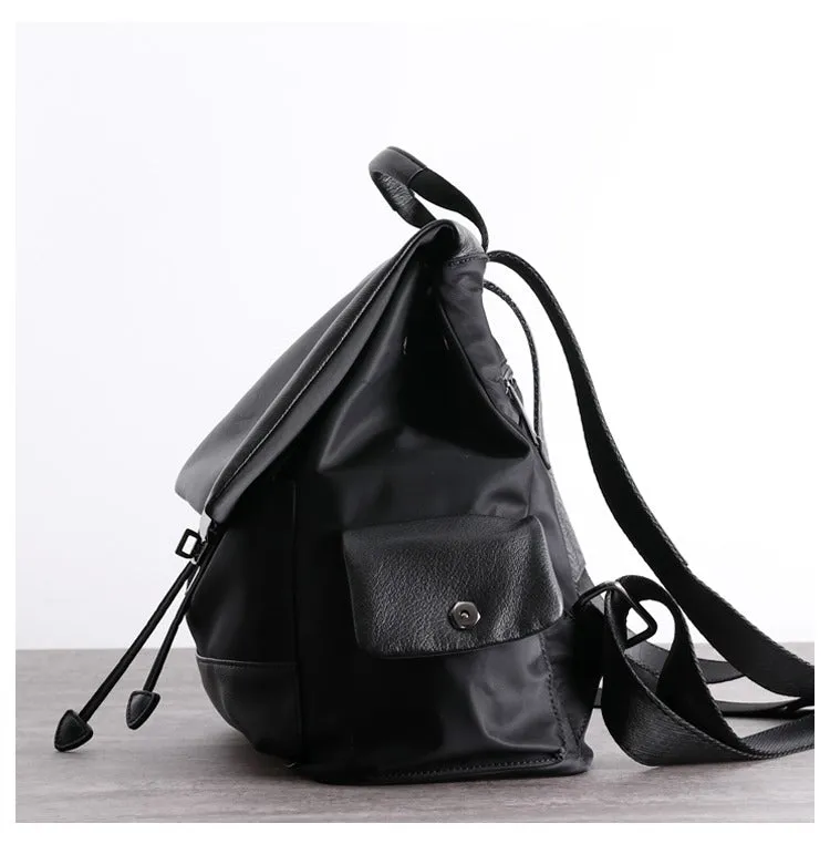 Girl Black Nylon Leather Satchel Rucksack Bag Womens School Backpacks Purse Nylon Leather Travel Rucksack for Ladies
