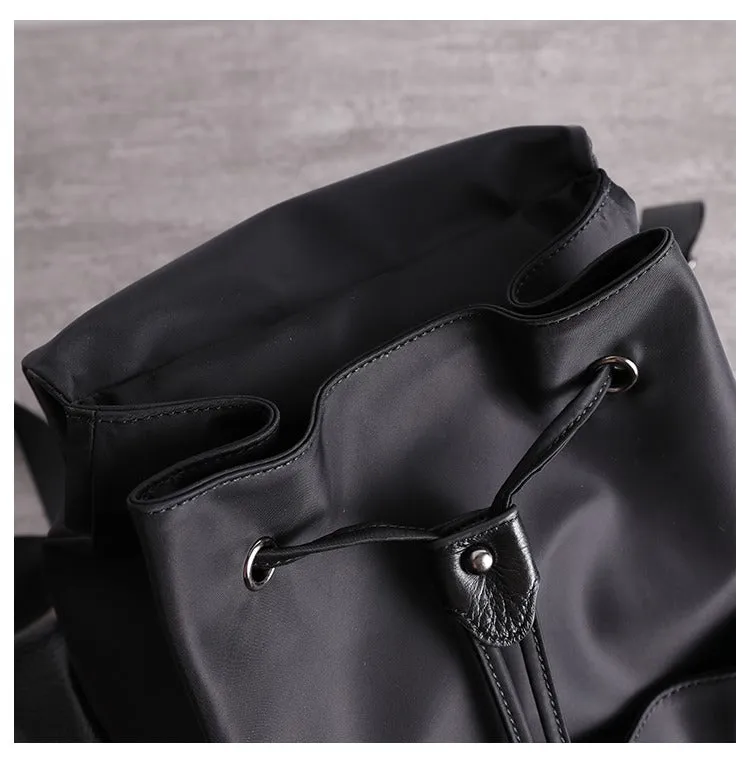 Girl Black Nylon Leather Satchel Rucksack Bag Womens School Backpacks Purse Nylon Leather Travel Rucksack for Ladies