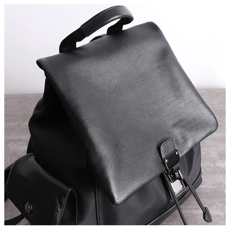 Girl Black Nylon Leather Satchel Rucksack Bag Womens School Backpacks Purse Nylon Leather Travel Rucksack for Ladies