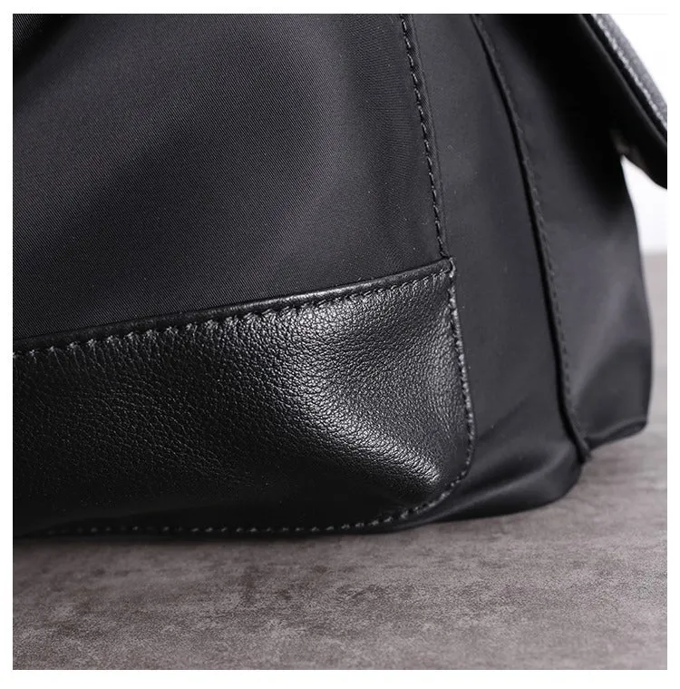 Girl Black Nylon Leather Satchel Rucksack Bag Womens School Backpacks Purse Nylon Leather Travel Rucksack for Ladies