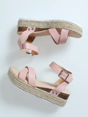 Girls Crossover Espadrille Wedge - Blush