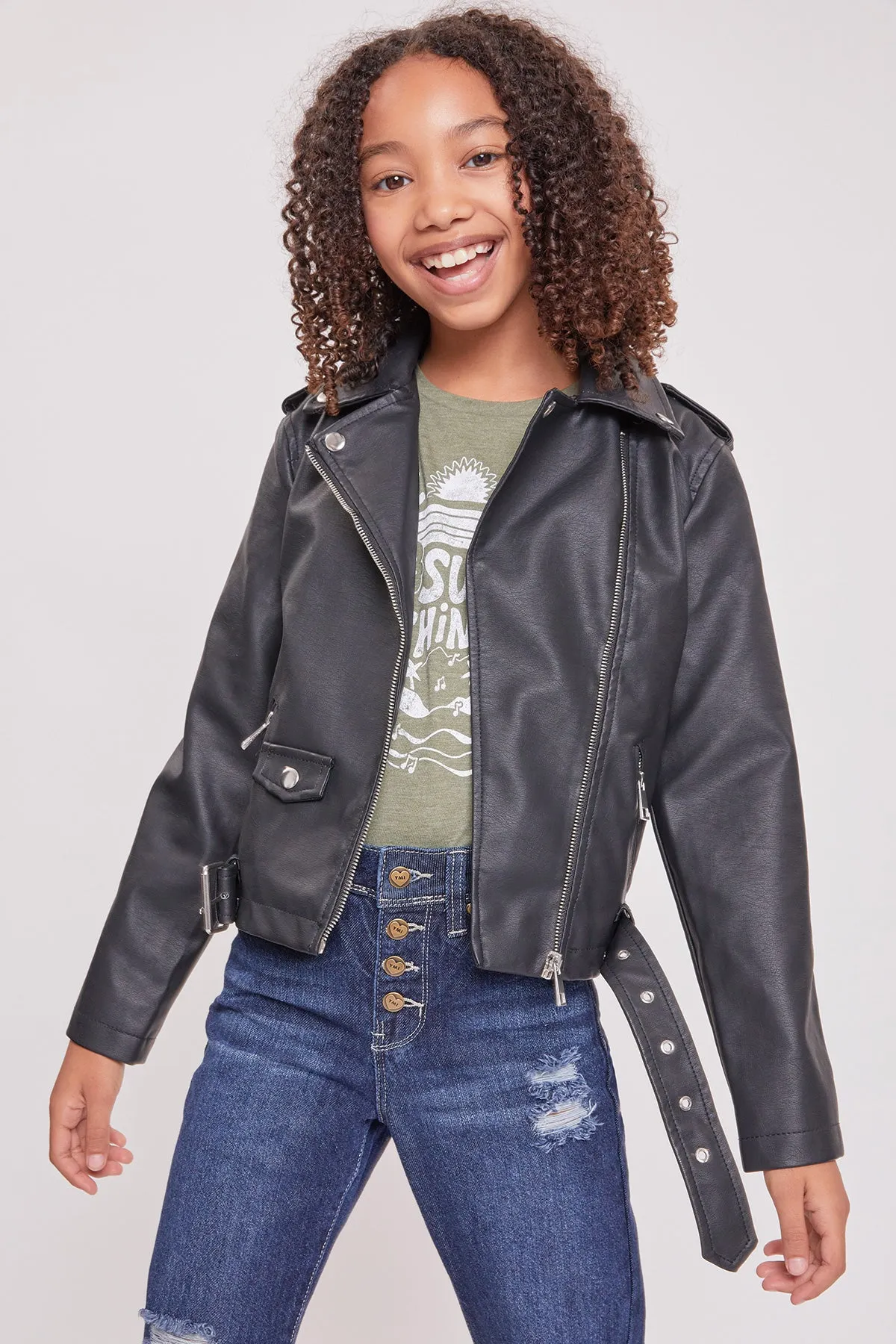Girls High-Rise Exposed Button Straight Leg Jean With Distressed Hem, Pack of 12