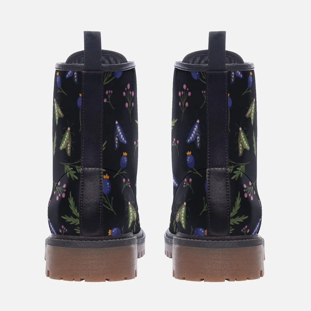 Goblincore Petite Flowers Dark Vegan Leather Unisex Boots