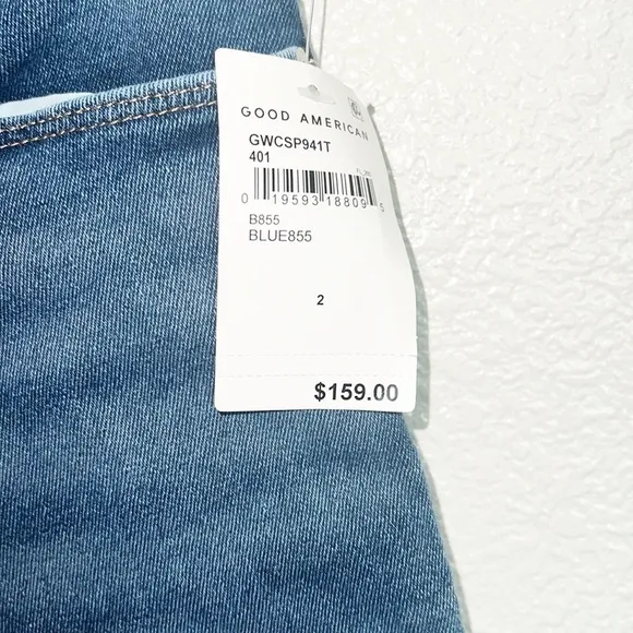 Good American Good Waist Stretchy Distressed Medium To Dark Wash Crop New Jeans