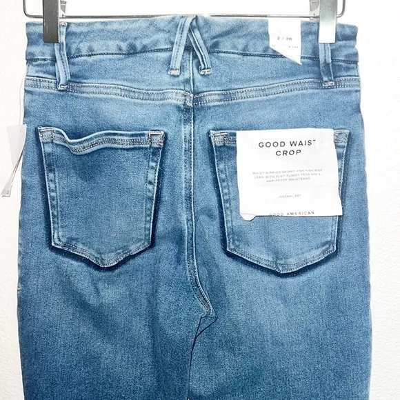 Good American Good Waist Stretchy Distressed Medium To Dark Wash Crop New Jeans