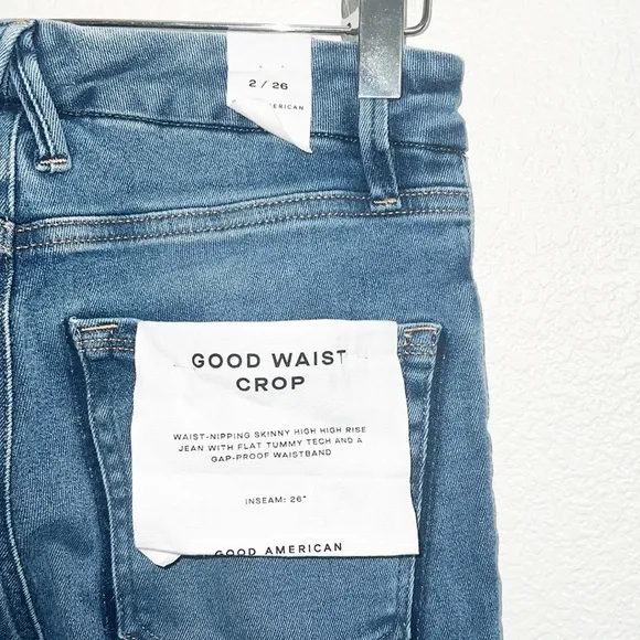 Good American Good Waist Stretchy Distressed Medium To Dark Wash Crop New Jeans