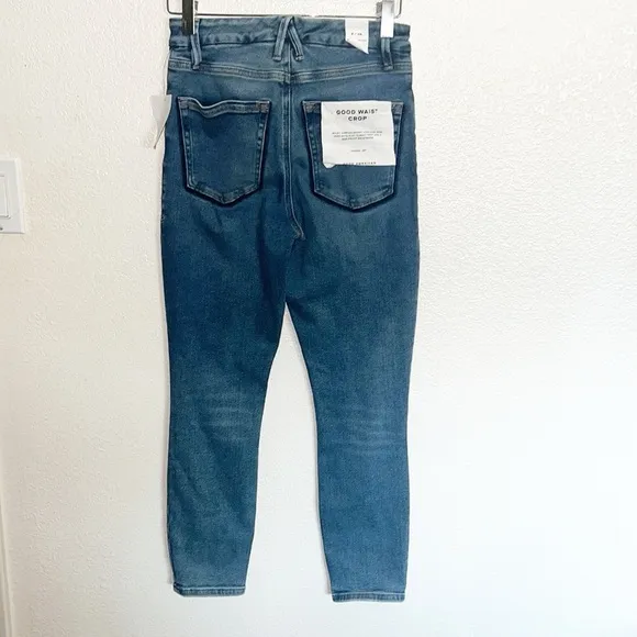 Good American Good Waist Stretchy Distressed Medium To Dark Wash Crop New Jeans