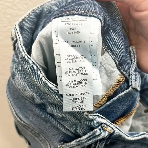 Good American Good Waist Stretchy Distressed Medium To Dark Wash Crop New Jeans