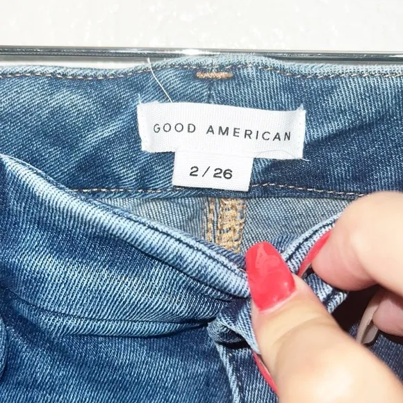 Good American Good Waist Stretchy Distressed Medium To Dark Wash Crop New Jeans