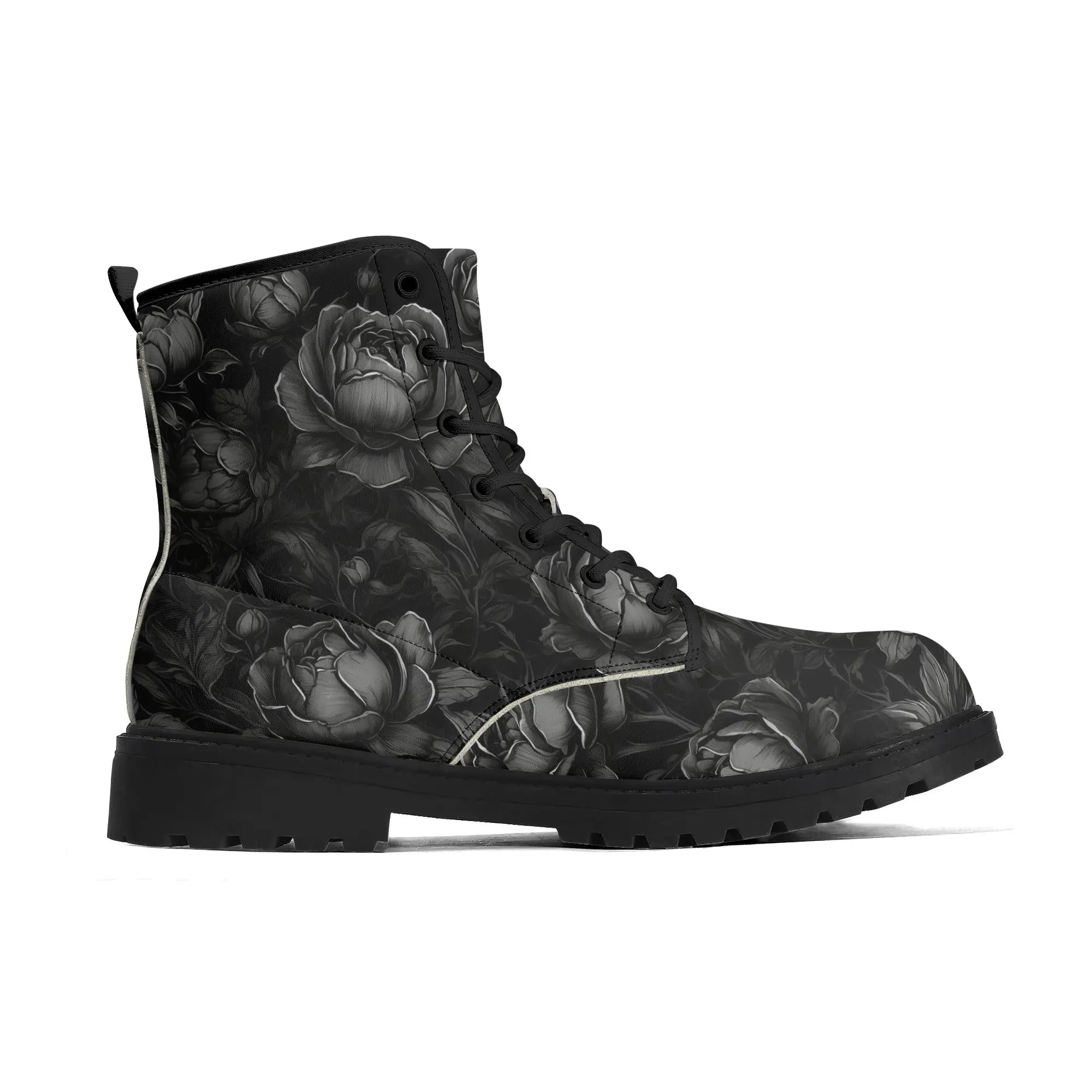 Goth Subtle Black Roses Womens Vegan Boots