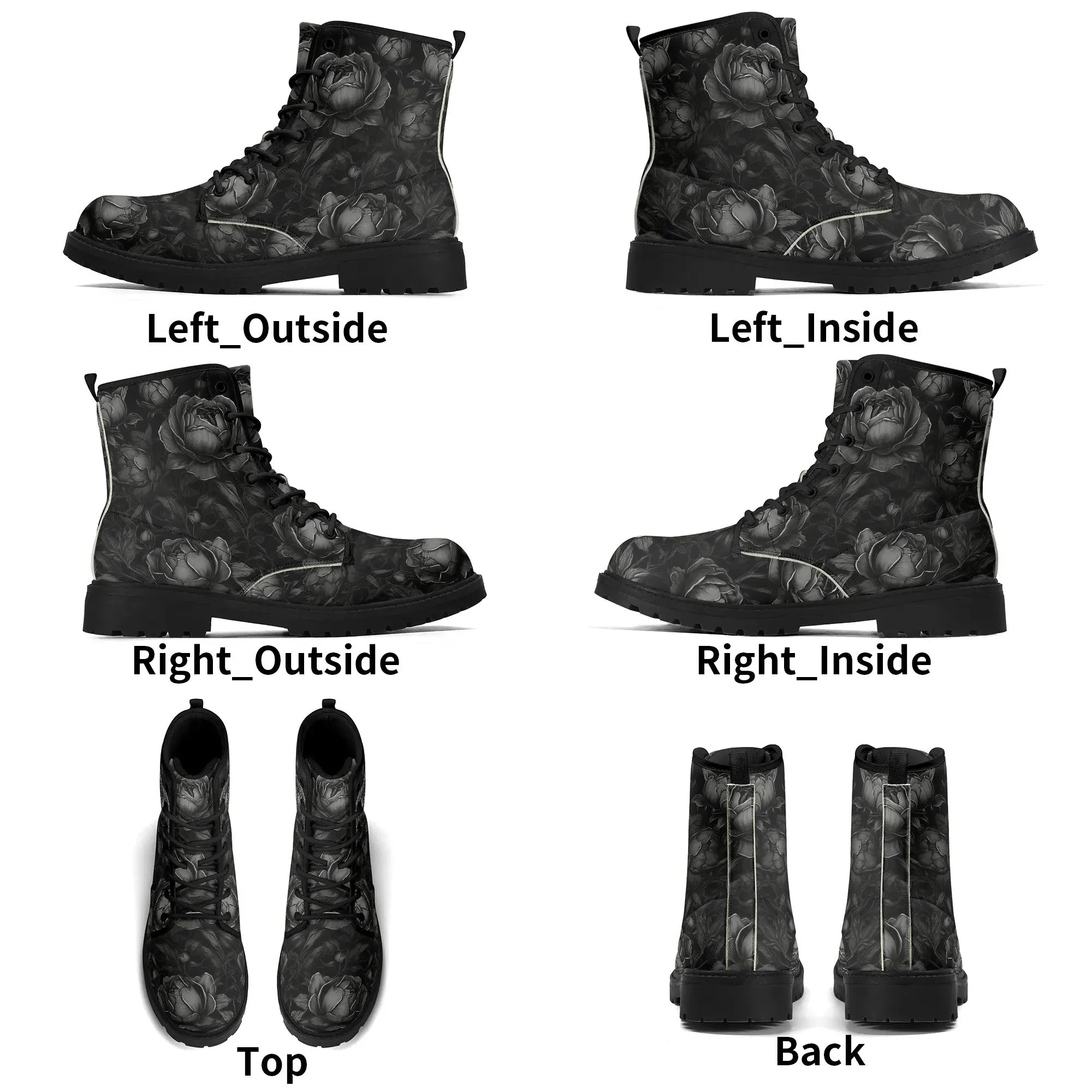 Goth Subtle Black Roses Womens Vegan Boots