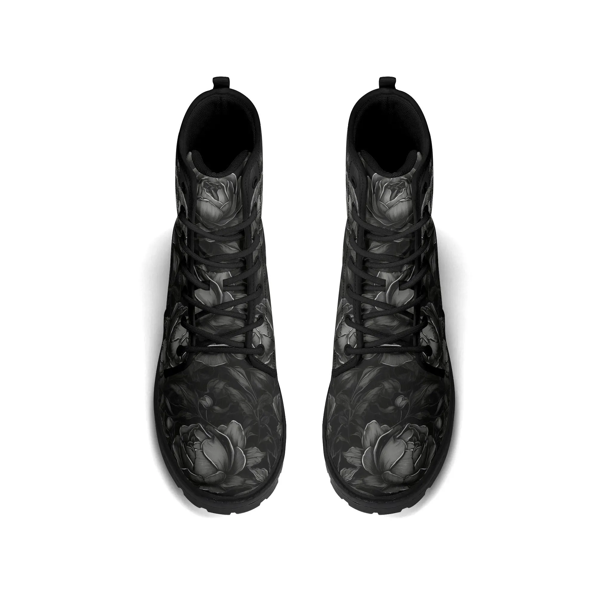 Goth Subtle Black Roses Womens Vegan Boots