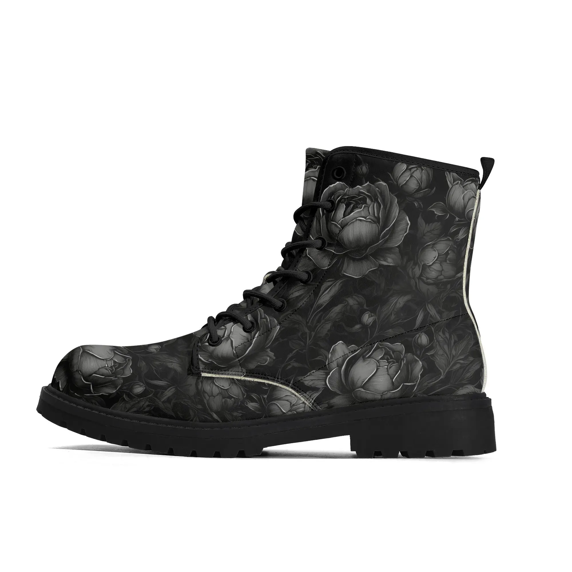 Goth Subtle Black Roses Womens Vegan Boots