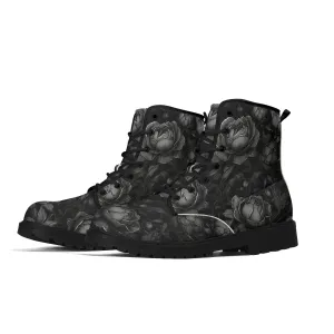 Goth Subtle Black Roses Womens Vegan Boots
